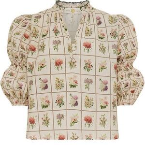 ANNA CATE Annie vintage floral stamp puff sleeve blouse top